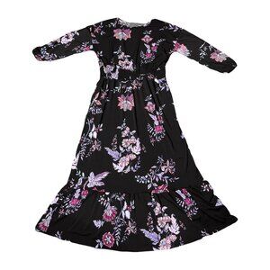 NEW NWT Tags LuLaRoe Evelyn Smocked Waist Maxi Dress Long Sleeve Black Floral